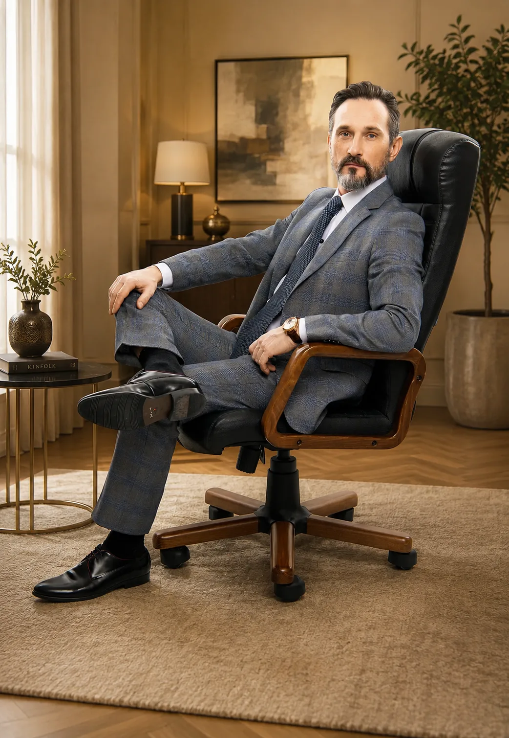 Daniel Hartwell seated in a leather chair in a warmly lit office